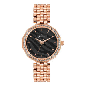 Jainx rose gold black textured dial bracelet watch for women - JW8692