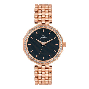 Jainx rose gold blue textured dial bracelet watch for women - JW8693
