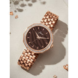 Jainx rose gold brown textured dial bracelet watch for women - JW8694
