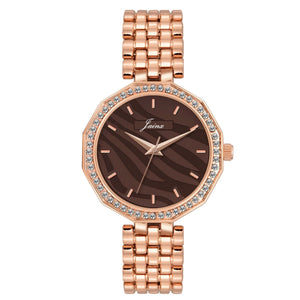 Jainx rose gold brown textured dial bracelet watch for women - JW8694
