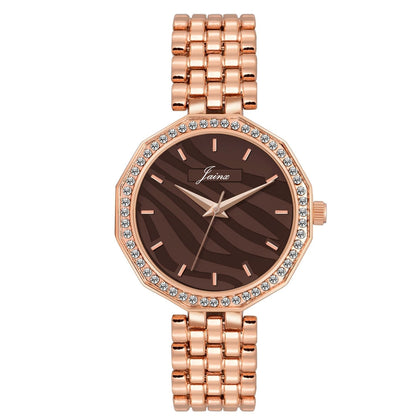 Jainx rose gold brown textured dial bracelet watch for women - JW8694

