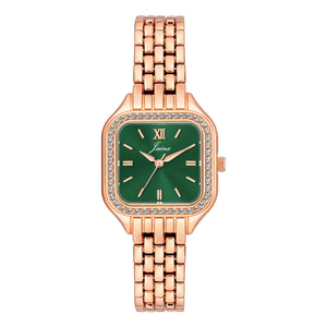 Jainx rose gold green square dial bracelet watch for women - JW8695
