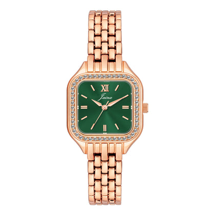 Jainx rose gold green square dial bracelet watch for women - JW8695
