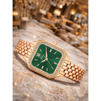 Jainx rose gold green square dial bracelet watch for women - JW8695
