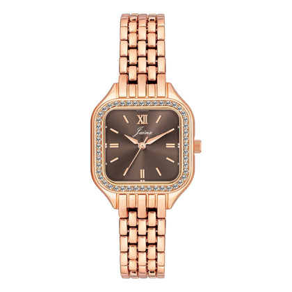 Jainx rose gold brown square dial bracelet watch for women - JW8696

