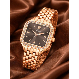 Jainx rose gold brown square dial bracelet watch for women - JW8696

