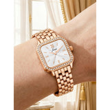Jainx rose gold white square dial bracelet watch for women - JW8699
