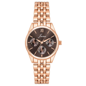 Jainx rose gold brown round dial bracelet watch for women - JW8702
