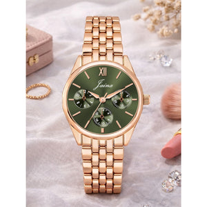 Jainx rose gold green round dial bracelet watch for women - JW8703
