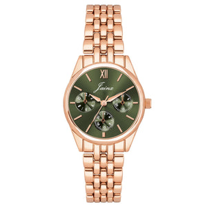 Jainx rose gold green round dial bracelet watch for women - JW8703
