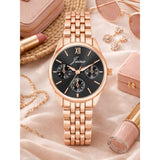 Jainx Rose Gold Bracelet Style Black Round Dial Analog Wrist Watch for Women - JW8704