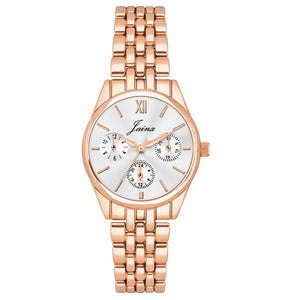 Jainx rose gold white round dial bracelet watch for women - JW8705
