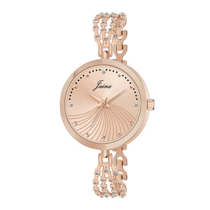 Jainx rose gold textured round dial bracelet watch for women - JW8706

