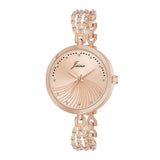 Jainx rose gold textured round dial bracelet watch for women - JW8706
