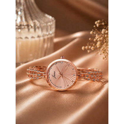 Jainx rose gold textured round dial bracelet watch for women - JW8706
