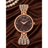 Jainx rose gold brown textured round dial bracelet watch for women - JW8707
