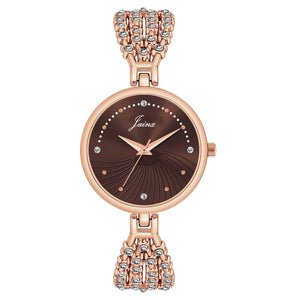 Jainx rose gold brown textured round dial bracelet watch for women - JW8707
