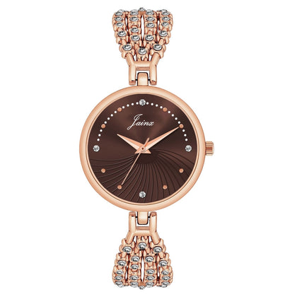 Jainx rose gold brown textured round dial bracelet watch for women - JW8707
