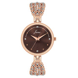 Jainx rose gold brown textured round dial bracelet watch for women - JW8707

