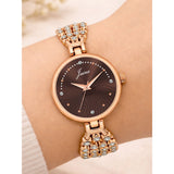 Jainx rose gold brown textured round dial bracelet watch for women - JW8707
