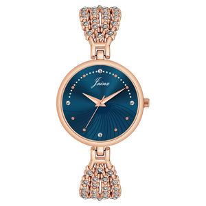 Jainx rose gold blue textured round dial bracelet watch for women - JW8708
