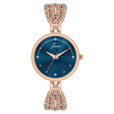 Jainx rose gold blue textured round dial bracelet watch for women - JW8708

