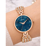 Jainx rose gold blue textured round dial bracelet watch for women - JW8708
