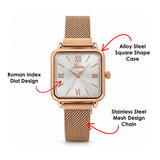 Jainx Silver Square Dial Rose Gold Analog Watch for Women - JW8715