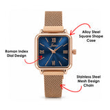 Jainx Blue Square Dial Rose Gold Analog Watch for Women - JW8716