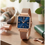 Jainx Blue Square Dial Rose Gold Analog Watch for Women - JW8716
