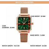 Jainx Green Square Dial Rose Gold Analog Watch for Women - JW8717