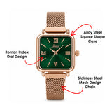 Jainx Green Square Dial Rose Gold Analog Watch for Women - JW8717