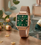 Jainx Green Square Dial Rose Gold Analog Watch for Women - JW8717