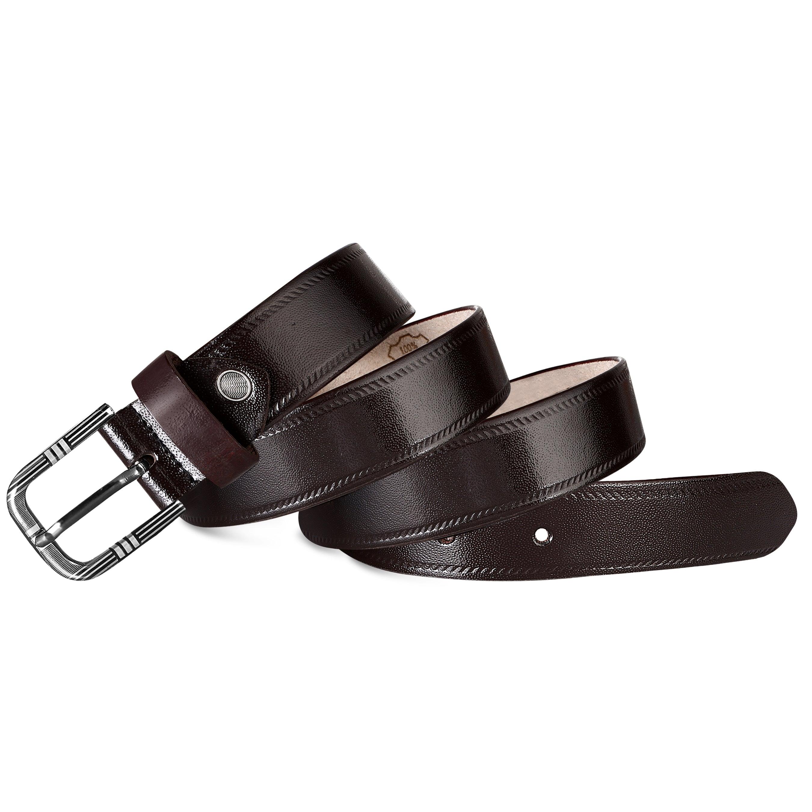 Jaxer Embossed Brown Leather Belt for Men - JXBLT106 - Jainx Store