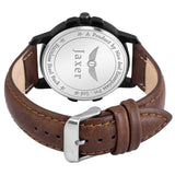 Silver Day & Date Feature Dial Brown Leather Strap Analog Watch For Men - JXRM2113