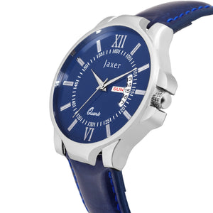Jaxer Men'S Analog Watch With Blue Day & Date Feature Dial And Leather Strap - JXRM2118