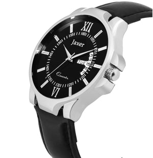 Jaxer Men'S Analog Watch With Black Day & Date Feature Dial And Leather Strap - JXRM2119