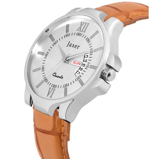 Jaxer Men'S Analog Watch With Brown Day & Date Feature Dial And Leather Strap - JXRM2120