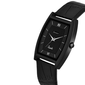 Jaxer Men'S Black Leather Strap Analog Watch - Slim Square Shape Black Dial, Model JXRM2138