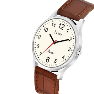 Jaxer Men'S Analog Watch With Beige Dial And Brown Leather Strap - JXRM2149
