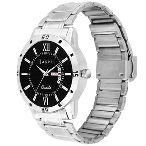 Jaxer Men'S Black Dial Analog Watch With Day & Date Feature And Steel Chain - JXRM2168