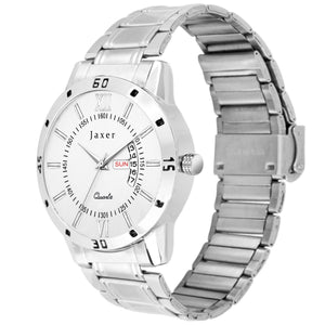 Jaxer Men'S White Dial Analog Watch With Day & Date Feature And Steel Chain - JXRM2170