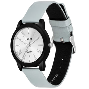 Jaxer Silver Dial Grey Genuine Leather Strap Analog Watch - For Women JXRW2557