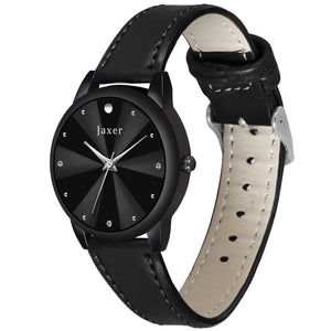 Jaxer Black Leather Strap Analog Wrist Watch For Women - JXRW2573