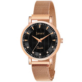 Jaxer Golden Mesh Chain With  Black Dial  Analog Wrist Watch For Women - JXRW2577
