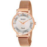 Jaxer Golden Mesh Chain With Silver Dial Analog Wrist Watch For Women - JXRW2578