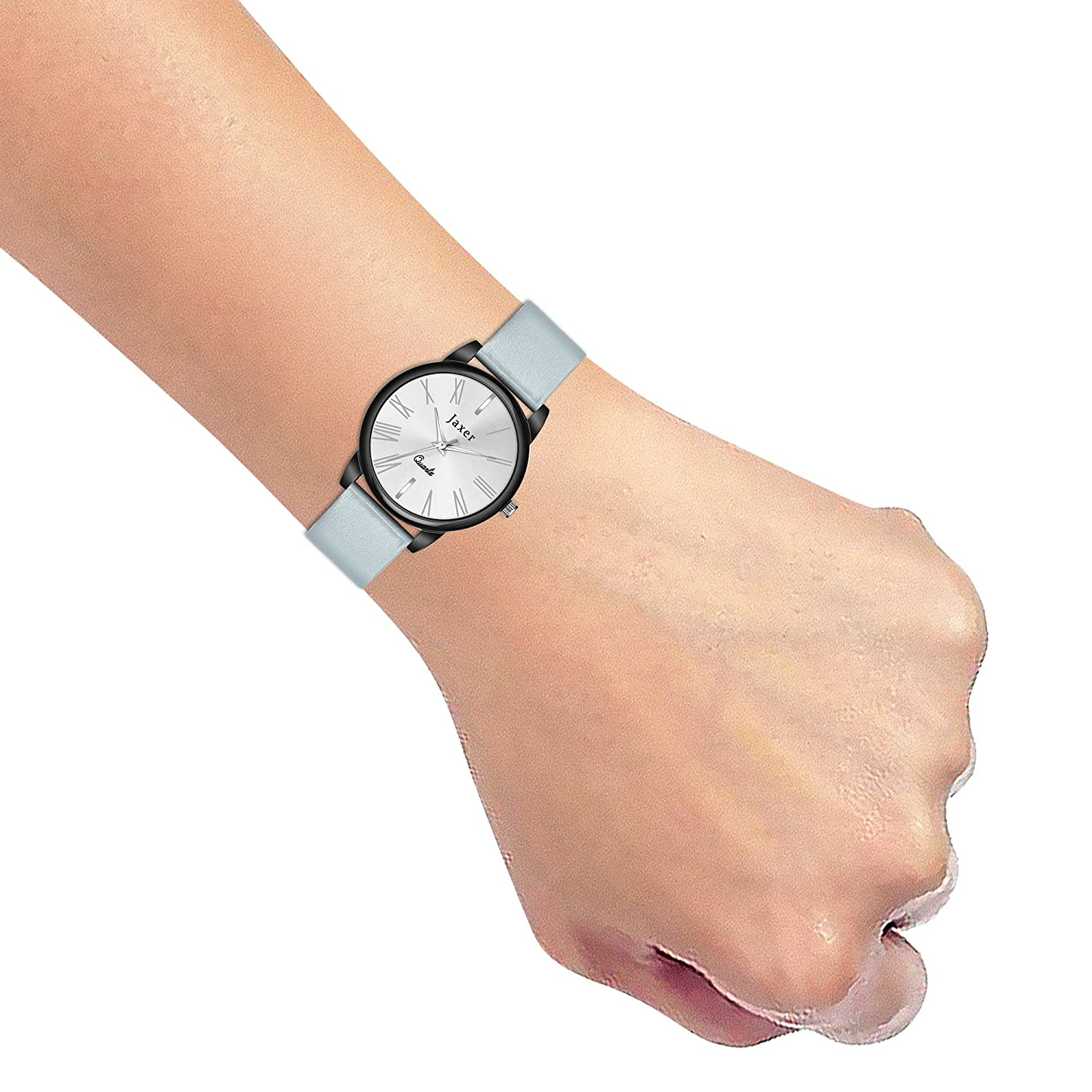 Silver Dial Grey Genuine Leather Strap Analog Watch - For Women JXRW2557 - Jainx Store
