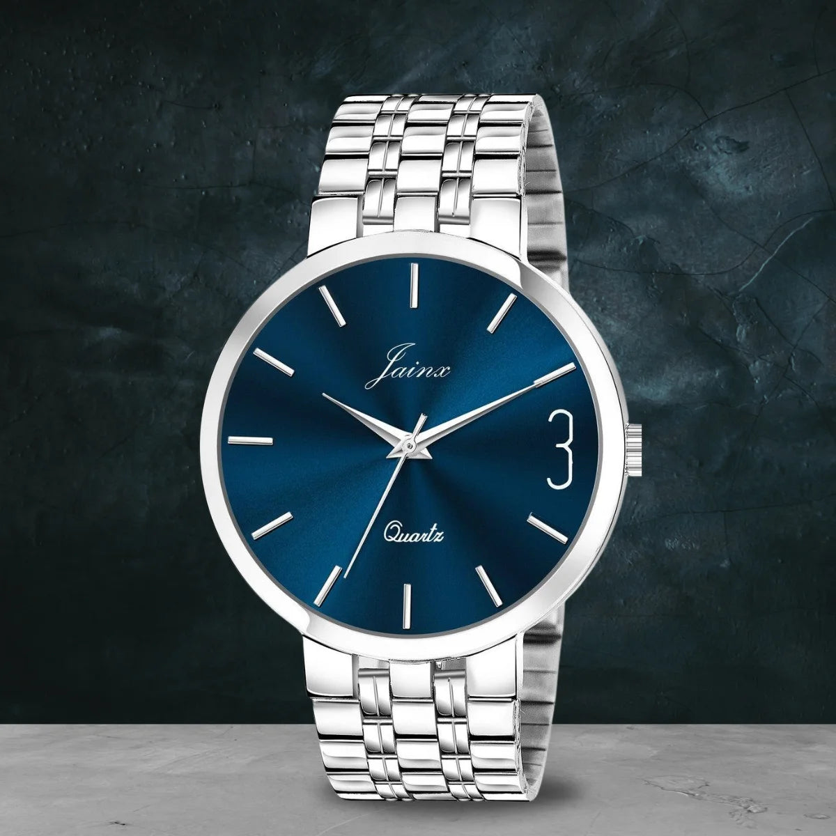 Men s Blue Dial Analog Watch with Stainless Steel Chain Jainx JM7139 Jainx Store