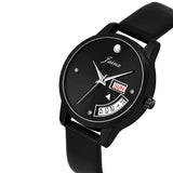 Black Day & Date Feature Genuine Leather Strap Analog Watch - For Women JW645