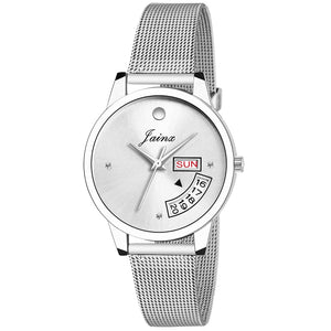 Silver Day & Date Function Steel Mesh Chain Analog Watch - For Women JW596 - Jainx Store